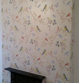 Post wallpapered wall.