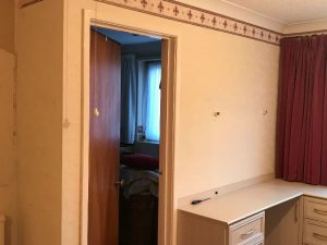 Bedroom prior to wallpapering.