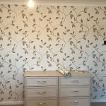 Feature wall after applying wallpaper.