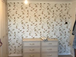 Feature wall after applying wallpaper.