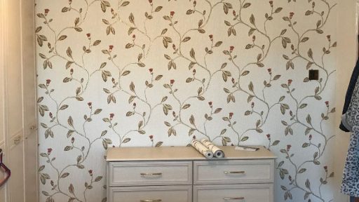 Feature wall after applying wallpaper.