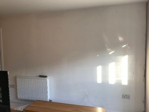 Living room feature wall before completion.