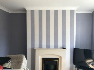 Feature wall after applying wallpaper.