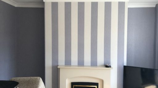 Feature wall after applying wallpaper.